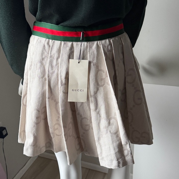 GG  pleated mini Skirt /skort NEW! 28”waist off white red/green belt - Picture 9 of 16